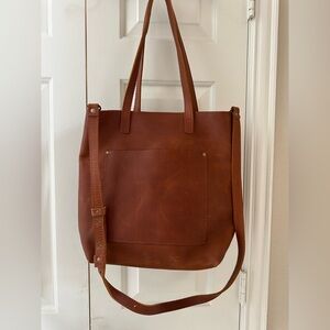 Portland leather tote with crossbody strap - honey like new